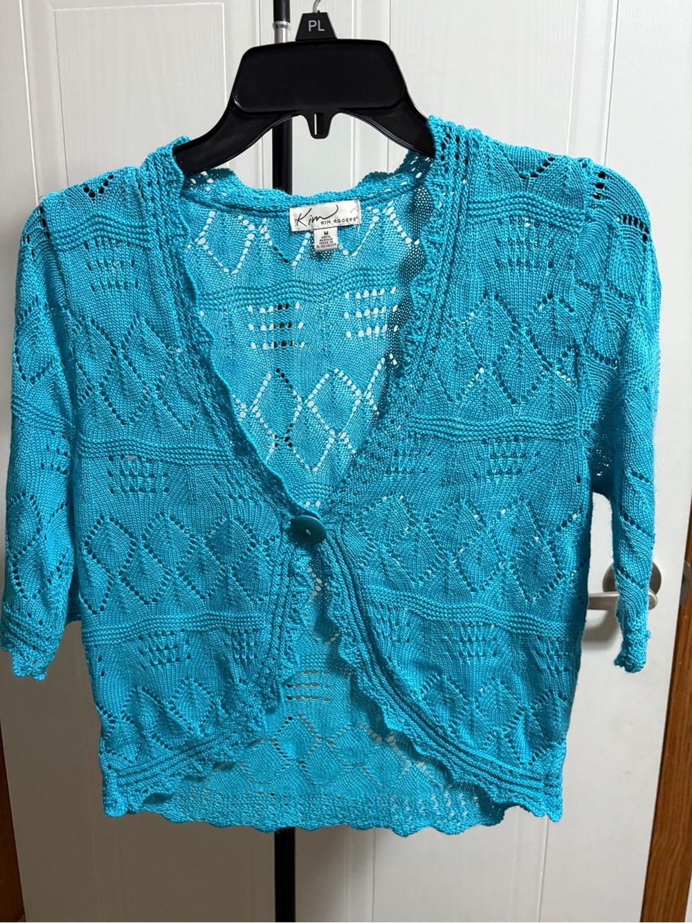 Openwork Knit Cardigan - Turquoise